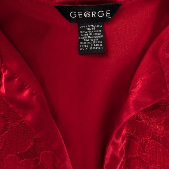 VTG Red Lace Sheer Sleeve Zip Up Collared Jacket Satin Sleeves Sweater Top 90s - Picture 6 of 7